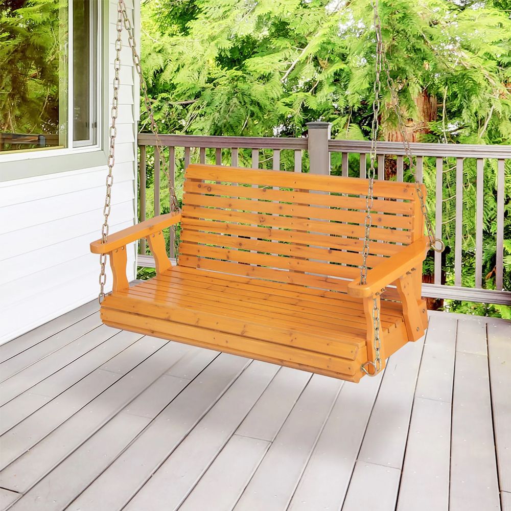 1PC 2-Person Wooden Porch Swing with Hanging Chains for Garden Yard