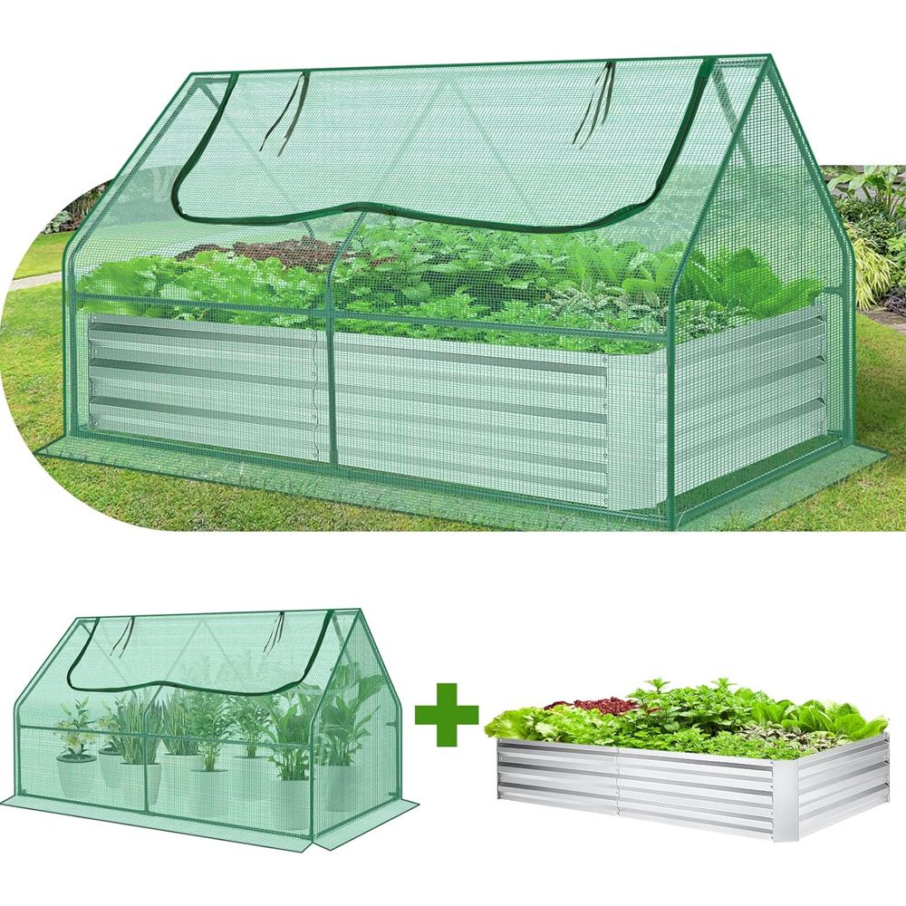 1PC 6 x 3 x 3 Feet Galvanized Raised Garden Bed with Greenhouse's Raised Flower Bed