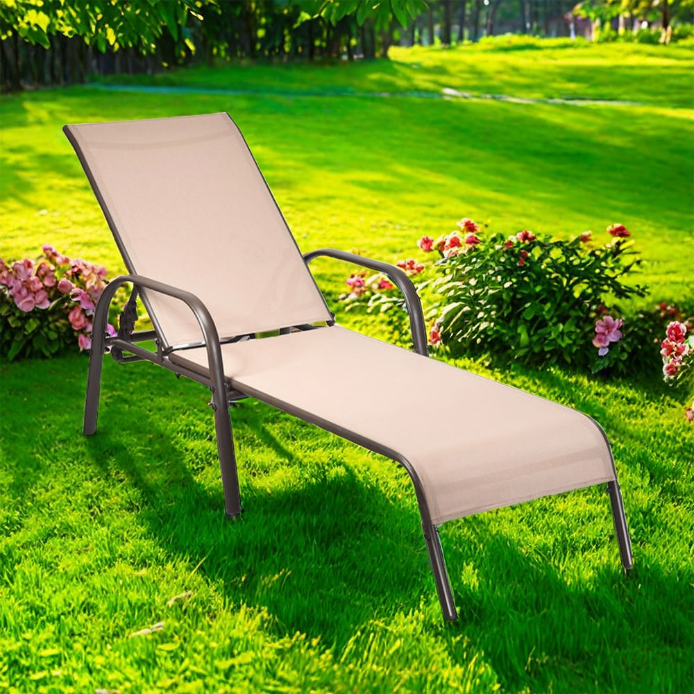 1PC Adjustable Patio Chaise Folding Lounge Chair with Backrest Adjustable Tilt Armrest