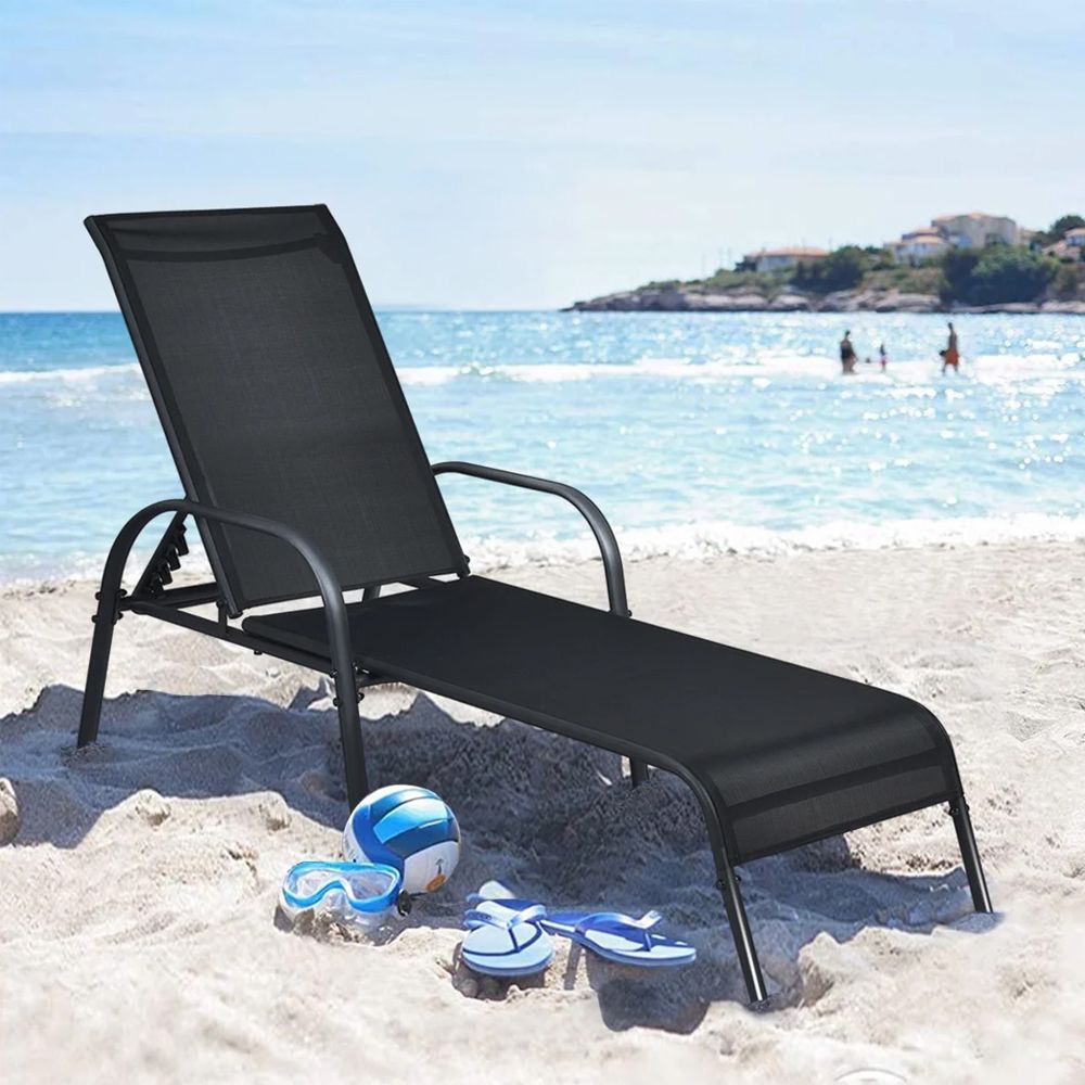 1PC Adjustable Patio Chaise Folding Lounge Chair with Backrest Adjustable Tilt Armrest