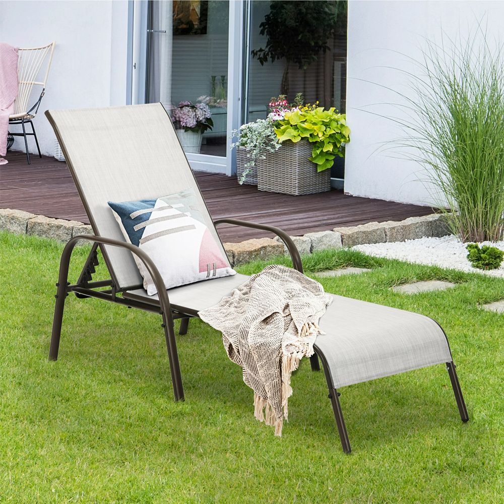 1PC Adjustable Patio Chaise Folding Lounge Chair with Backrest Adjustable Tilt Armrest