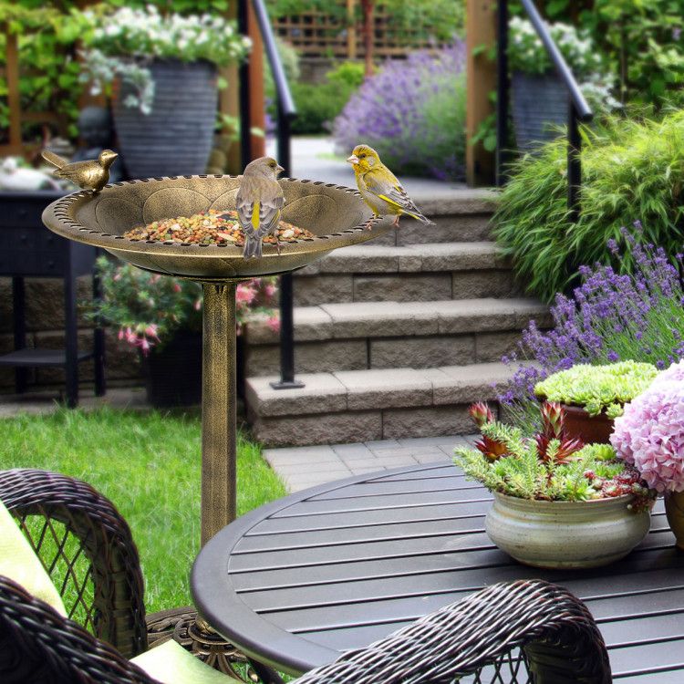 1PC Antique Gold Freestanding Pedestal Bird Bath Feeder