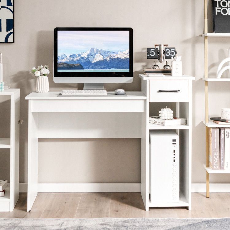 1PC Compact Computer Desk with Drawer and CPU Stand