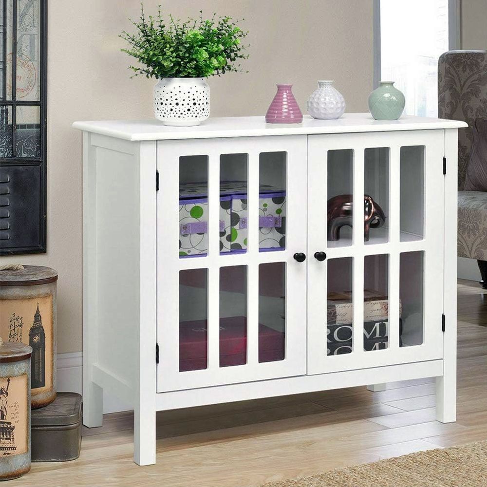 1PC Glass Door Sideboard Console Storage Buffet Cabinet