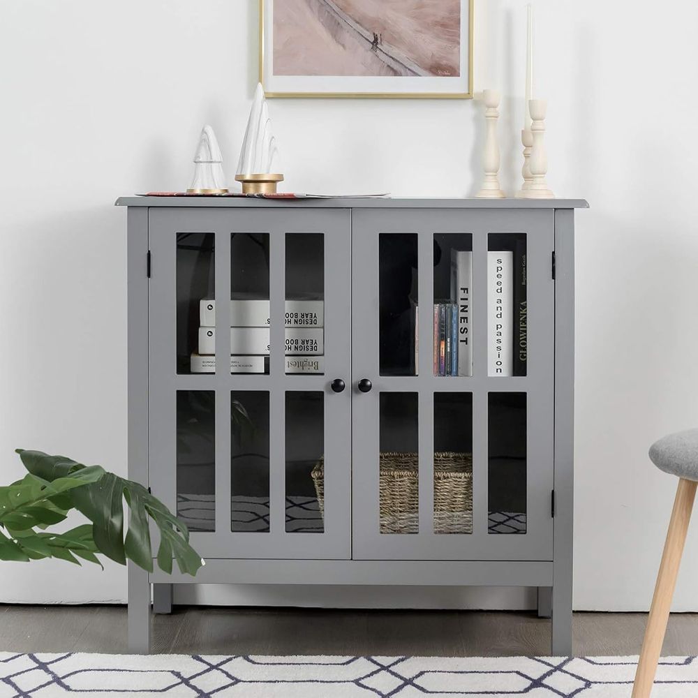 1PC Glass Door Sideboard Console Storage Buffet Cabinet