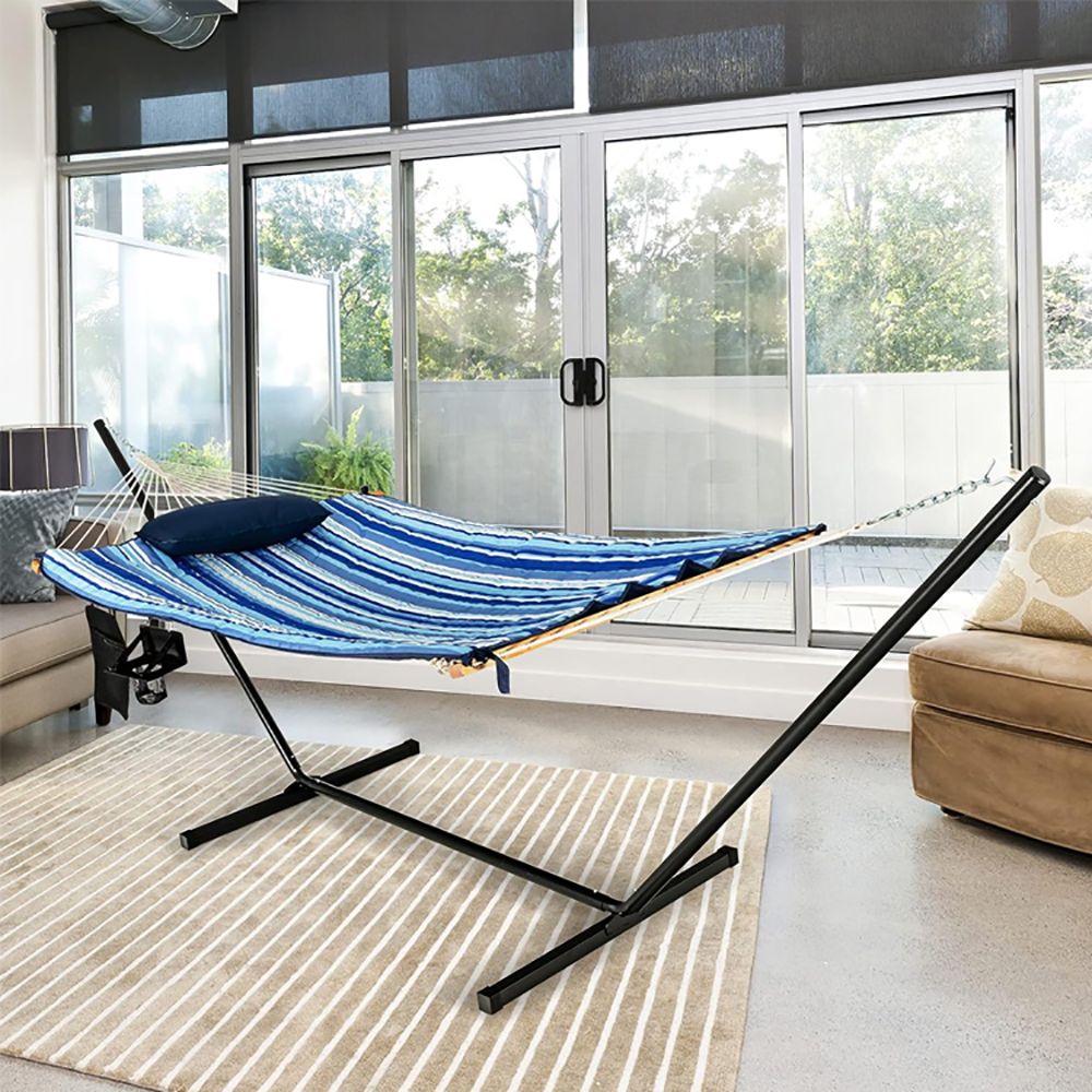 1pc Hammock Chair Stand Set Cotton Swing with Pillow Cup Holder Indoor Outdoor