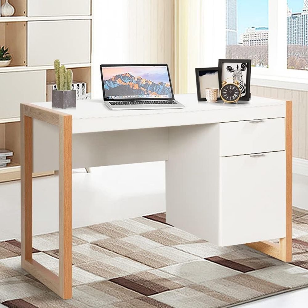 1PC Modern Computer Desk Writing Workstation with Cabinet and Drawer