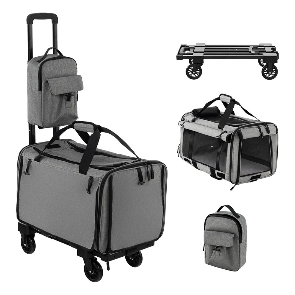 1PC Outdoor Rolling Cat Carrier with Litter Bag and Dual-use Pads