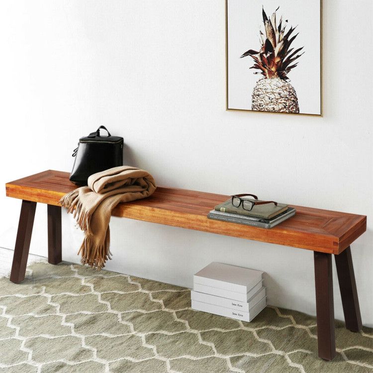 1PC Patio Acacia Wood Dining Bench Seat with Steel Legs