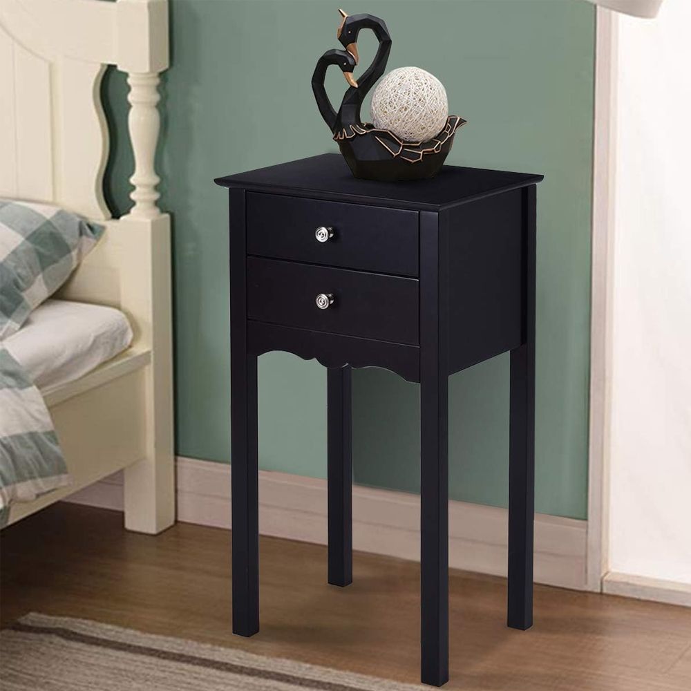 1PC Practical Sturdy Vintage Side End Table with 2 Storage Drawers