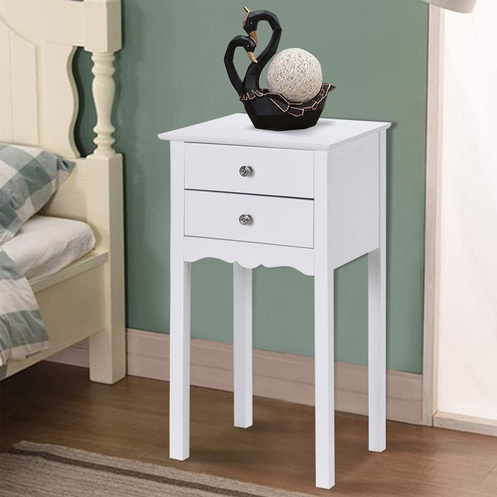 1PC Practical Sturdy Vintage Side End Table with 2 Storage Drawers