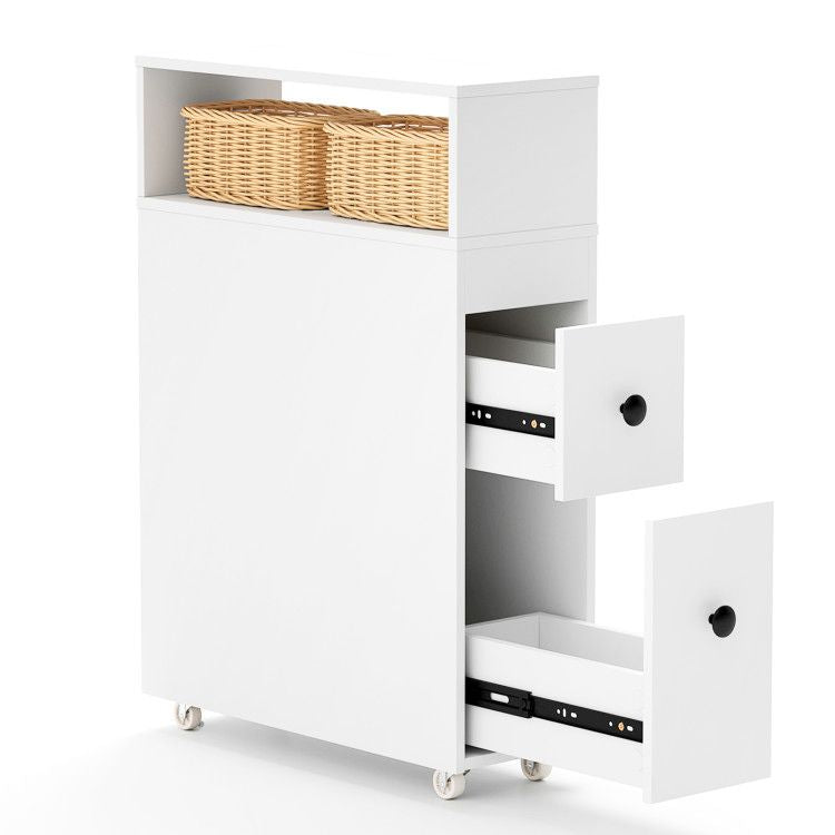 1PC Slim Bathroom Cabinet Wooden Toilet Organizer with Deep Slide Out Drawers