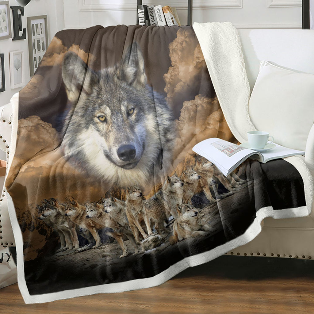 1pc Wolf Pack Throw Blanket, Wildlife Gray Wolf Print Flannel Blanket, Soft Cozy Warm Wolf Family Blanket for Couch Bed Sofa, Rustic Woodland Animal Decor Throw(temu can only be self-picked up)