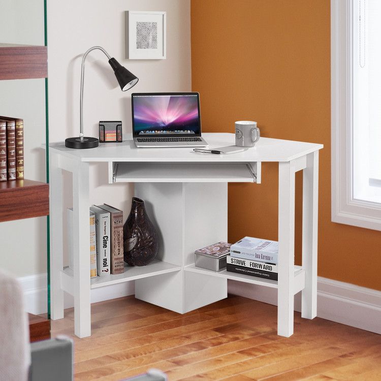 1PC Wooden Study Computer Corner Desk with Keyboard Tray