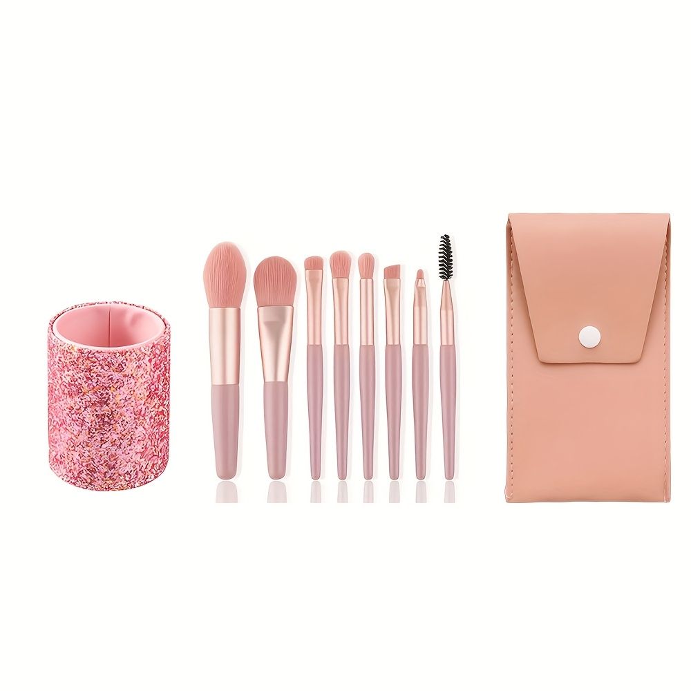 1pcs pink eyebrow pen storage holder + Brand new 8PCS Eye makeup brush set - Foundation, eyeshadow and full makeup brush beginner pink leather bag (not available on Amazon platform)