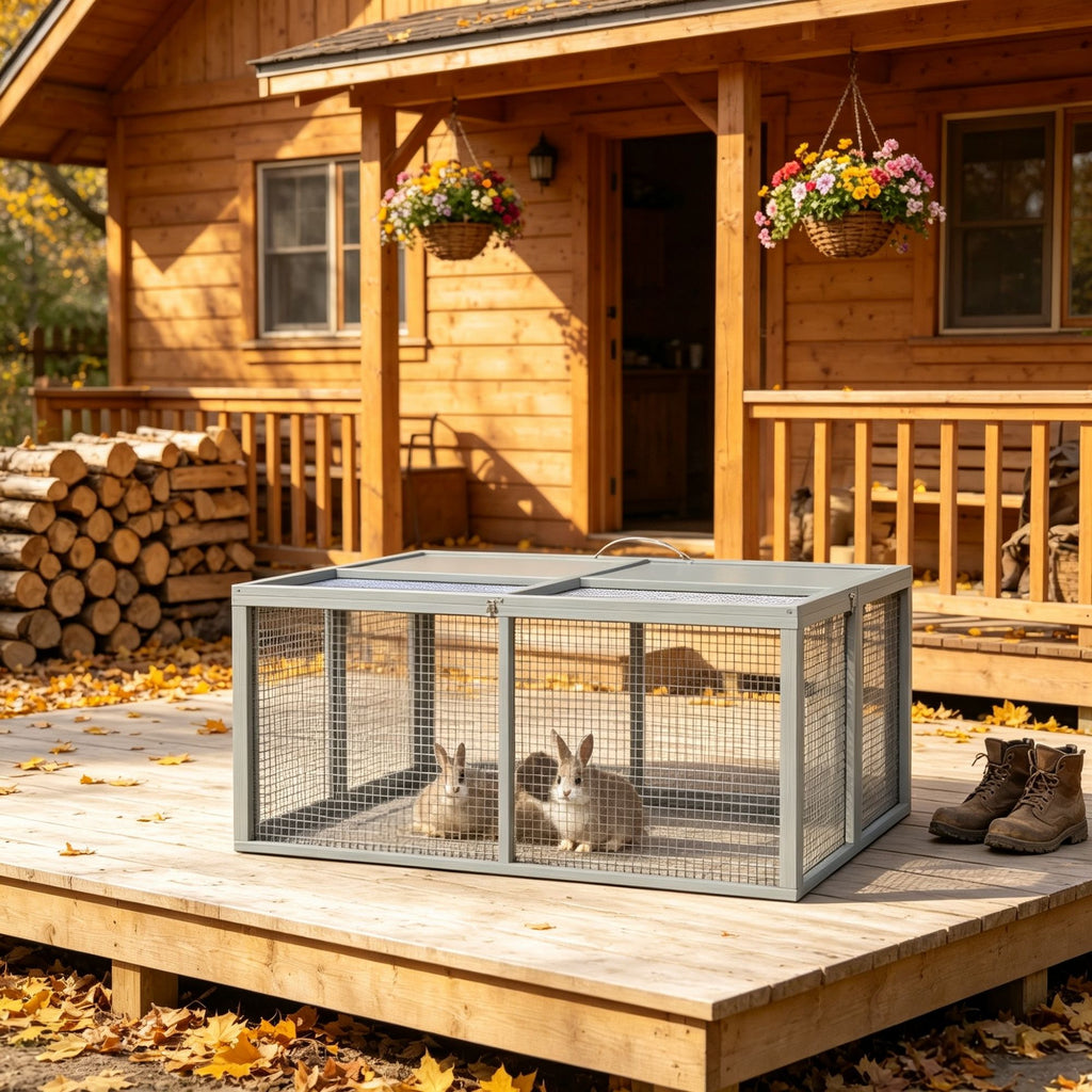 2-3 Rabbits Wooden Folding Rabbit Hutch for Apartment Indoor Use, Small Animal Habitat