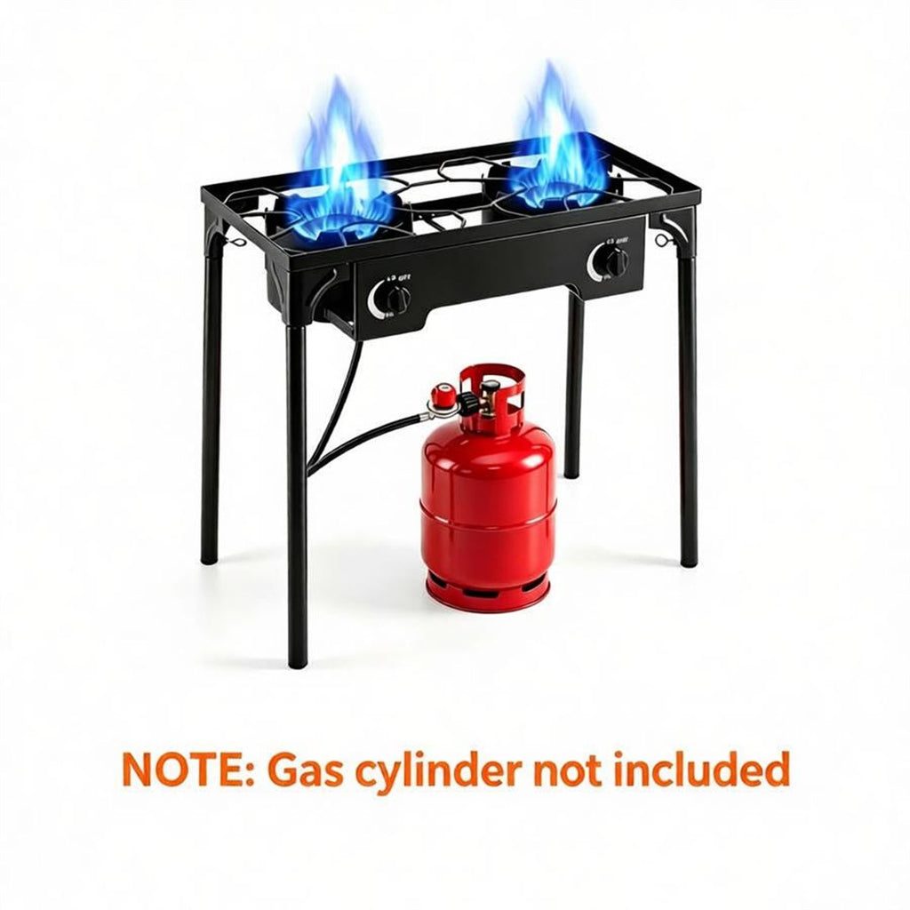 2 Burner Propane Stove 160000 BTU Black Metal Outdoor Propane Burner Stove Adjustable Heat Control, Max 440 LBS Load Heavy-Duty Camping Gas Stove for Stir-Fry Soup Barbecue Picnic Parties