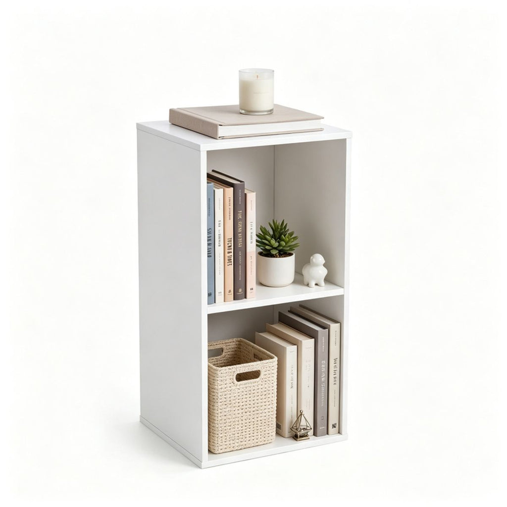 2-Cube Open Bookshelf, Freestanding Engineered Wood Storage Organizer, Vertical & Horizontal Placement Display Rack with Anti-Tipping Design for Living Room Study Office