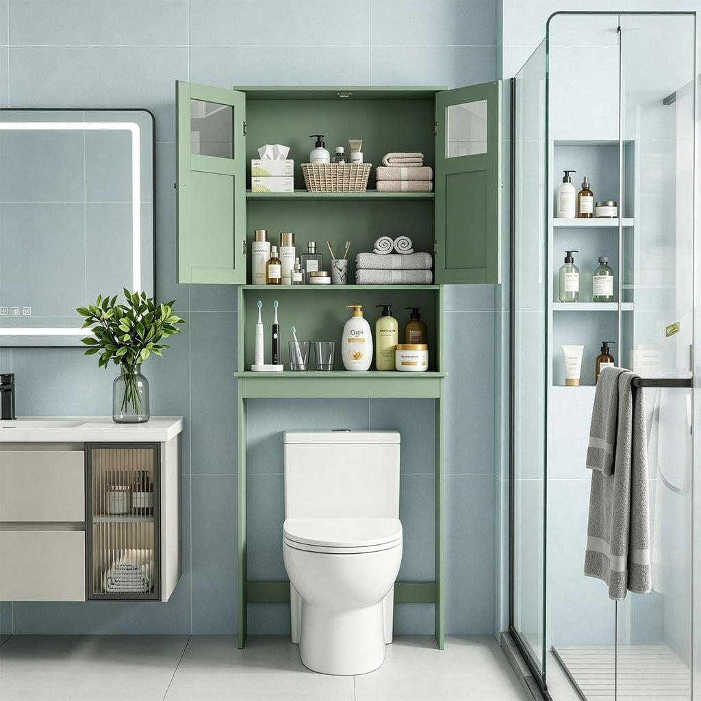 2-Door Painted MDF Toilet Cabinet 23.23*8.66*66.93in Forest Green