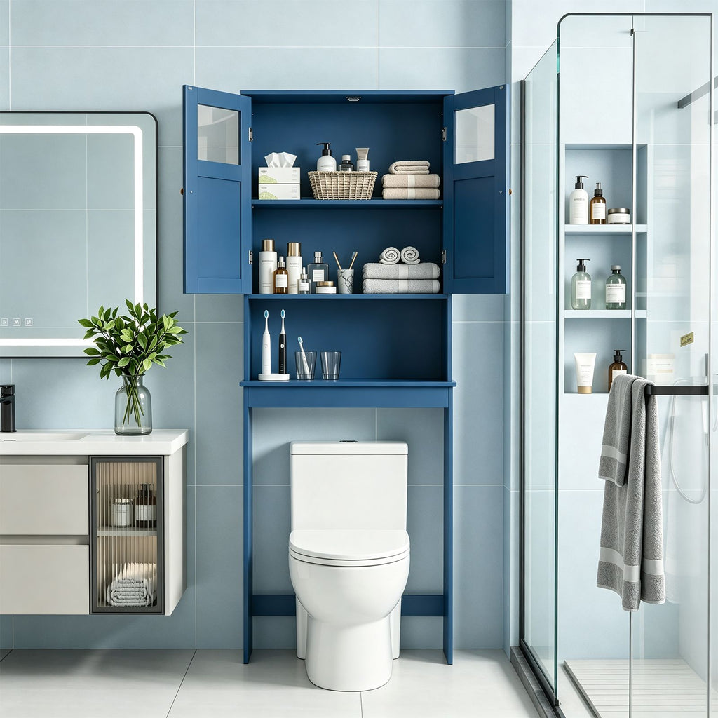 2-Door Painted MDF Toilet Cabinet 23.23*8.66*66.93in Navy blue