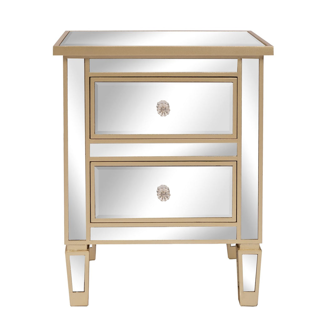 2-Drawer MDF Bedside Table with Mirror Finish 19.68*15.74*24.023in Rose Gold + Silver