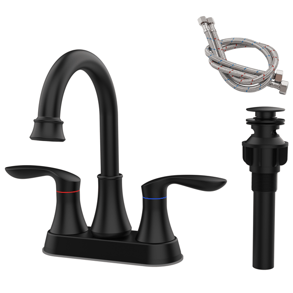 2-Handle 4-Inch Matte Black Bathroom Faucet, Bathroom Vanity Sink Faucets with Pop-up Drain and Supply Hoses[Unable ship weekends, TK/TEMU only for pickup]