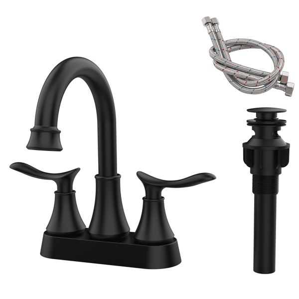 2-Handle 4-Inch Matte Black Bathroom Faucet, Bathroom Vanity Sink Faucets with Pop-up Drain and Supply Hoses[Unable ship weekends, TK/TEMU only for pickup]
