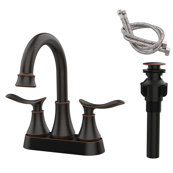 2-Handle 4-Inch Oil Rubbed Bronze Bathroom Faucet, Bathroom Vanity Sink Faucets with Pop-up Drain and Supply Hoses [Unable ship on weekends, TK/TEMU only for pickup]