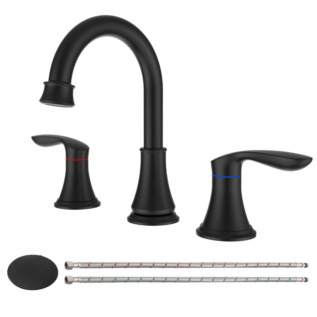 2-Handle 8 inch Widespread Bathroom Sink Faucet Matte Black Lavatory Faucet 3 Hole 360° Swivel Spout Vanity Sink Basin Faucets 3008B-MB[Unable ship weekends, TK/TEMU only for pickup]