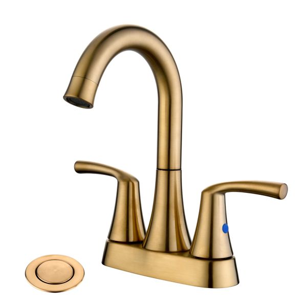 2 Handle Bathroom Faucet; 4 Inch Bathroom Sink Faucet Centerset with Pop-up Drain Stopper and Supply Hoses; RV Bathroom Faucet 2 Holes; Bathroom Faucet; Gold