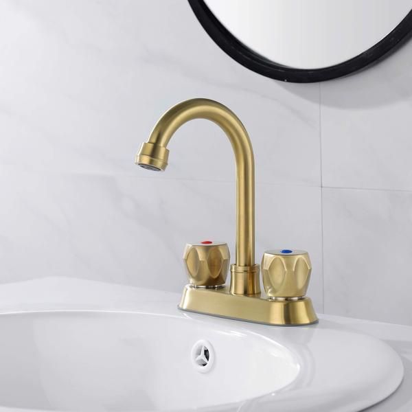 2 Handle Bathroom Sink Faucet; Centerset Bathroom Faucet with Pop-Up Sink Drain Stainless Steel with Overflow; Supply Utility Hose for Laundry Vanity; Brushed Gold 1.2 GPM