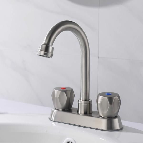 2 Handle Bathroom Sink Faucet; Centerset Bathroom Faucet with Pop-Up Sink Drain Stainless Steel with Overflow; Supply Utility Hose for Laundry Vanity Brushed Nickel 1.2 GPM