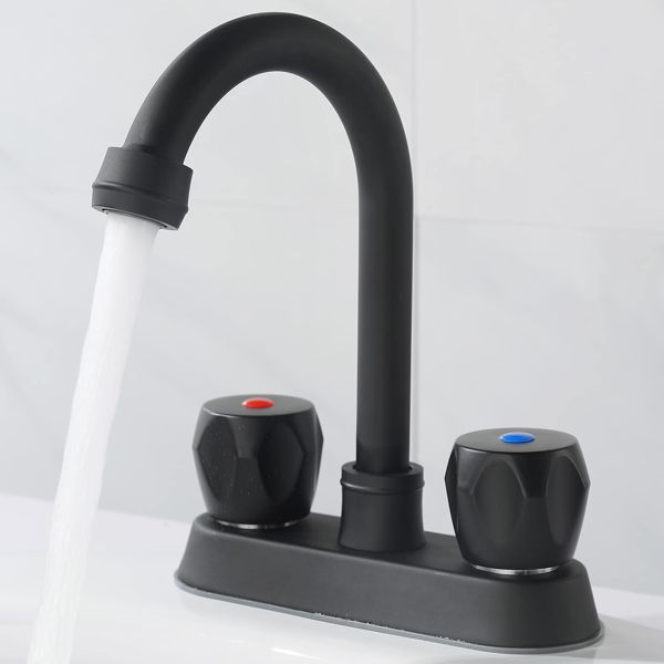 2 Handle Bathroom Sink Faucet; Centerset Bathroom Faucet with Pop-Up Sink Drain Stainless Steel with ; Supply Utility Hose for Laundry Vanity; Matte Black 1.2 GPM