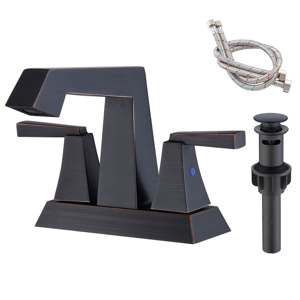 2-Handle Bathroom Sink Faucet Oil Rubbed Bronze 4 Inches Centerset Vanity Faucet 3 Hole with Pop Up Drain & Supply Lines Modern Commercial[Unable ship weekends, TK/TEMU only for pickup]