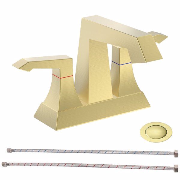 2-Handle Heavy Duty Bathroom Faucet with Drain and Supply Kits, Modern Style Lavatory Deck Mounted Faucet Brushed Gold 4001-NA