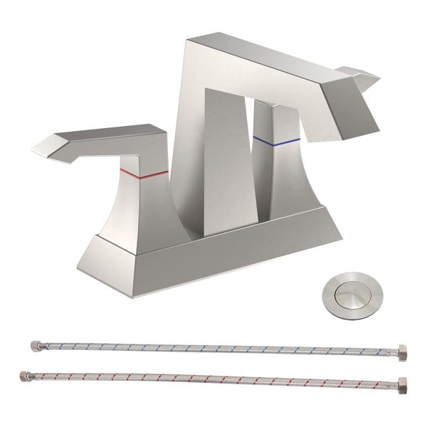 2-Handle Heavy Duty Bathroom Faucet with Drain and Supply Kits; Modern Style Lavatory Deck Mounted Faucet Brushed Nickel 4001-NP