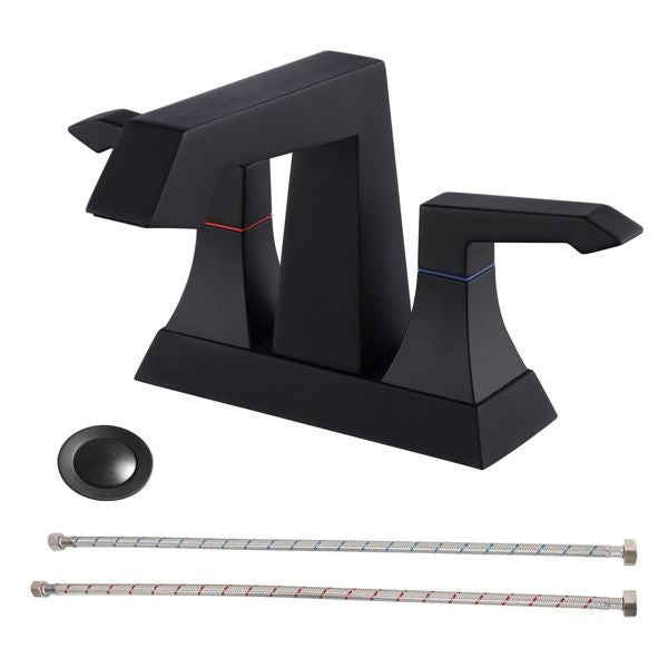 2-Handle Heavy Duty Bathroom Faucet with Drain and Supply Kits; Modern Style Lavatory Deck Mounted Faucet Matte Black 4001-MB