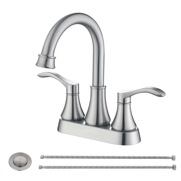 2 Handles Bathroom Sink Faucet; Brushed Nickel Centerset RV Bathroom Faucets for 3 Hole; with Stainless Steel Pop Up Drain Sets