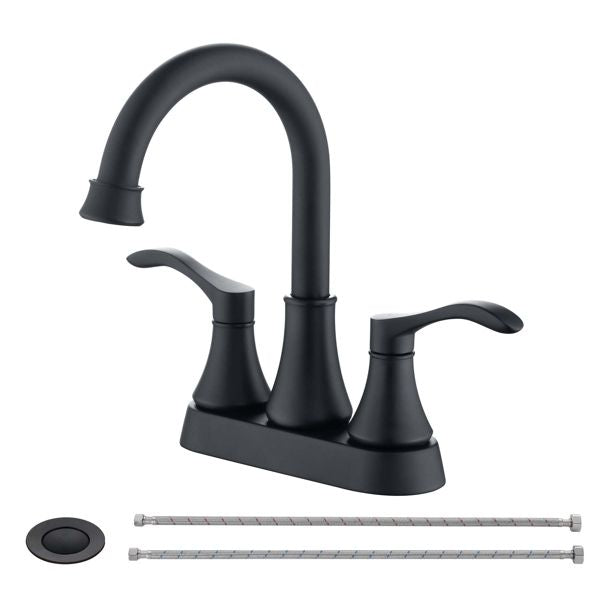 2 Handles Bathroom Sink Faucet; Matte Black 3 Hole Centerset RV Bathroom Faucets; with Stainless Steel Pop Up Drain Sets