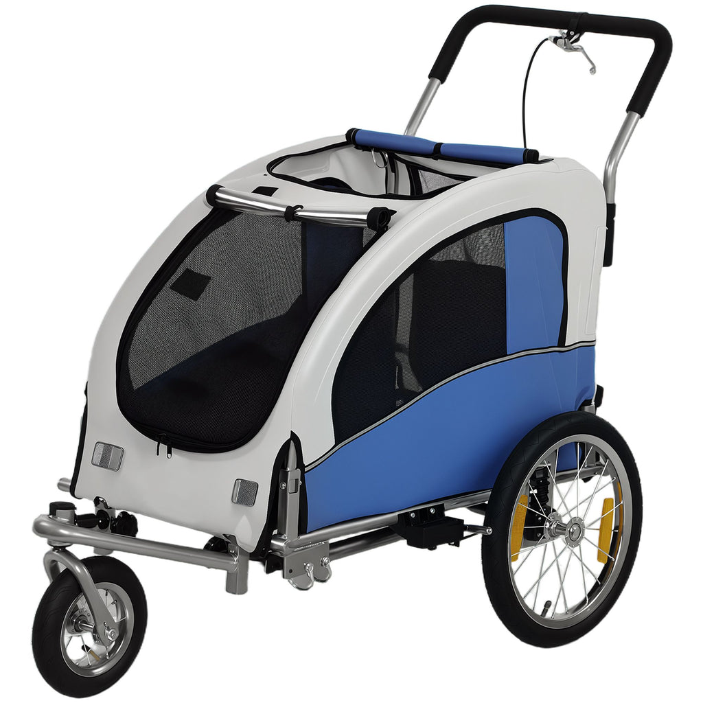 2 in 1 Dog Bike Trailer, Foldable Pet Stroller, Dog Bicycle Trailer with Suspension, for Medium Dogs, Light Gray
