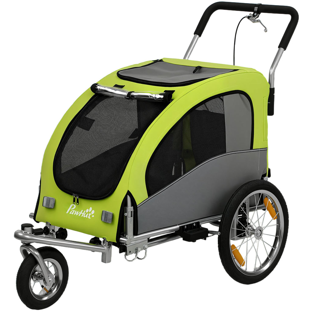 2 in 1 Dog Bike Trailer, Foldable Pet Stroller, Dog Bicycle Trailer with Suspension, for Medium Dogs up to 44 LBS, Green