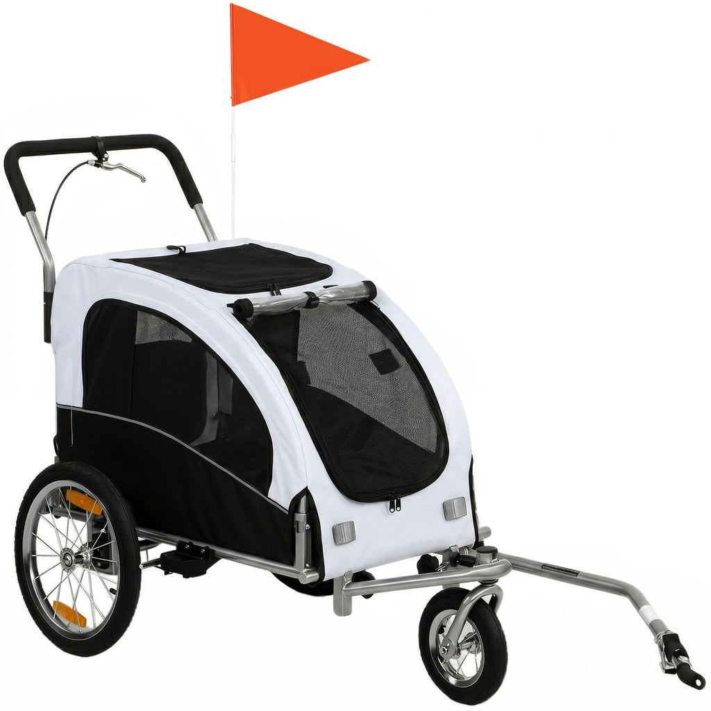 2 in 1 Dog Bike Trailer, Foldable Pet Stroller, Dog Bicycle Trailer with Suspension, for Medium Dogs up to 44 LBS, White