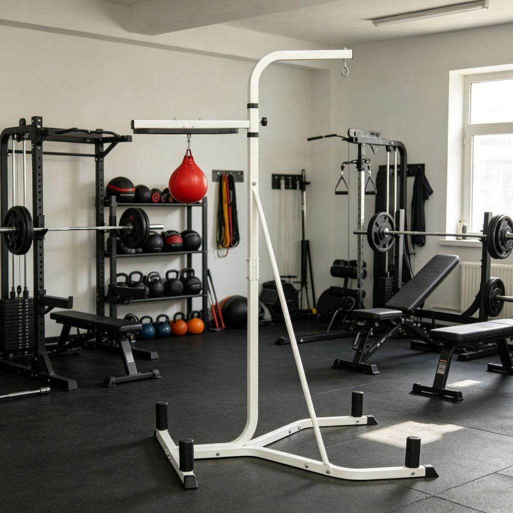 2-in-1 Heavy Duty Punching Bag Stand: Adjustable Height Freestanding Rack with Weighted Base & Speed Bag for Home Gym Training