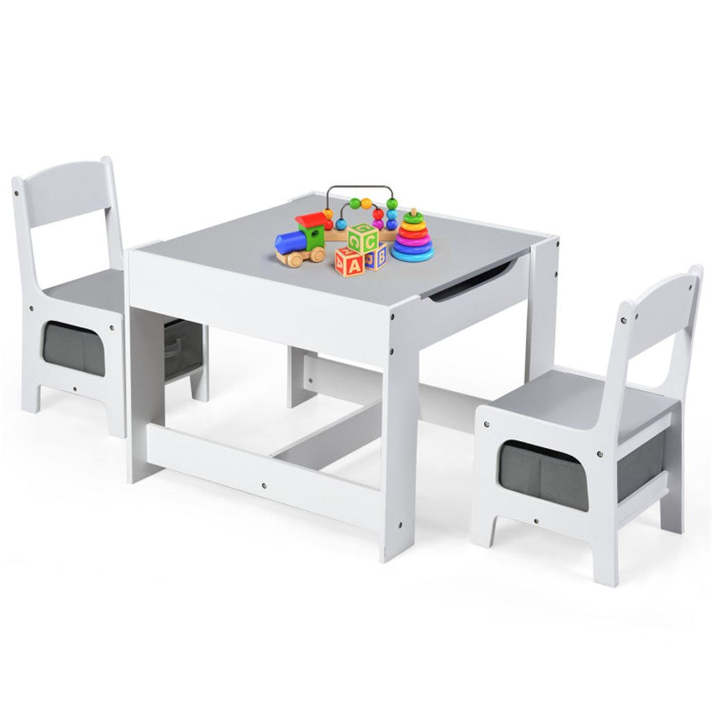 2-in-1 Kids Activity Table and Chairs Set, Double-Sided Whiteboard & Blackboard, with Hidden Storage, Certified Non-Toxic MDF, Perfect Gift for 3-7 Years Old (White)
