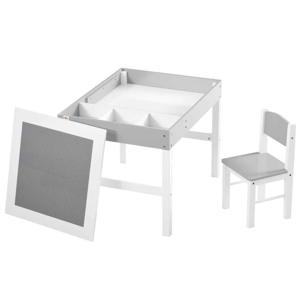 2 in 1 Kids Activity Table with Storage, Kids Building Block Table for Play, Crafts, Studying, Snacks, Toddler Table and Chair Set Playroom, Gray