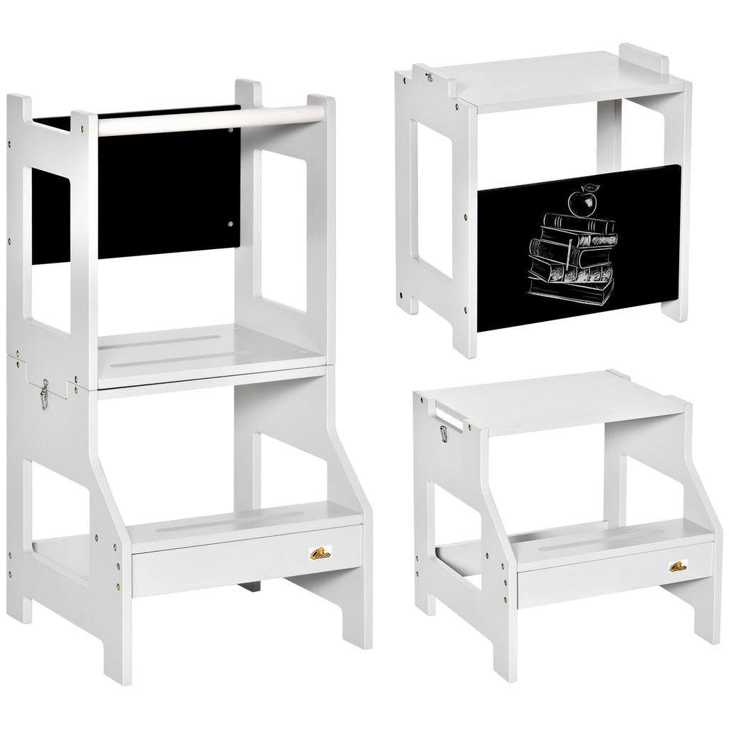 2-in-1 Kids Kitchen Step Stool & Table Chair Set, Versatile with Safety Rail and Chalkboard for Kitchen & Bathroom