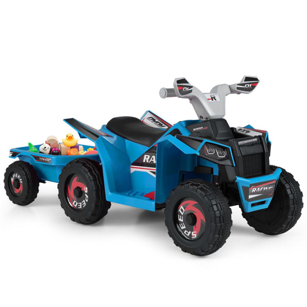 2 in 1 Kids Ride On ATV with Removable Trailer, 6V Electric Quad for Toddlers Ages 3+ Navy