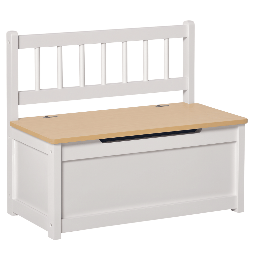 2-in-1 Kids Wooden Toy Organizer Chest Storage Box with Seat Bench Cabinet Chunk Cube with Safety Pneumatic Rod White