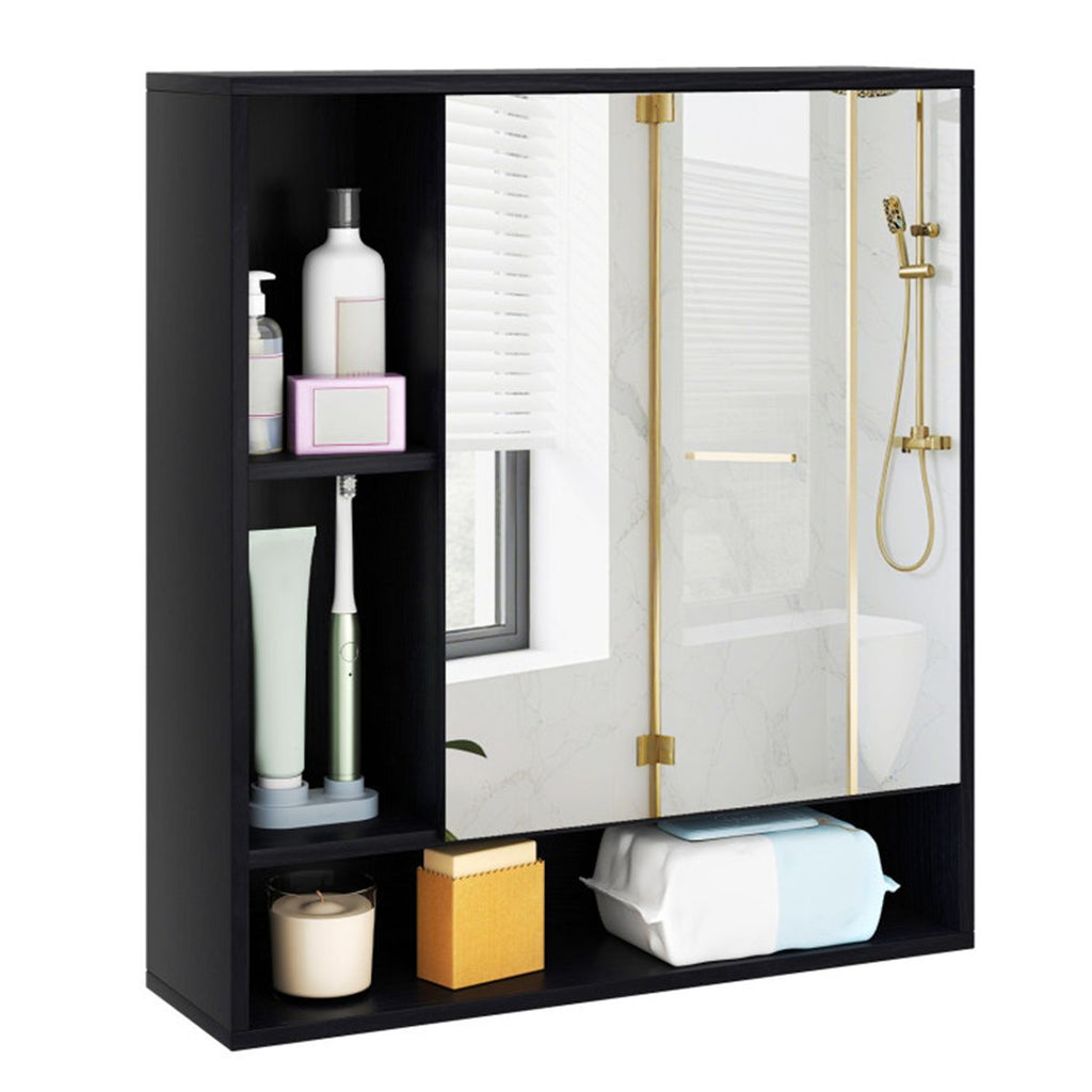 2 in 1 Mirrored Bathroom Wall Cabinet, Space-Saving Medicine Cabinet with Hidden Storage & Shelves - Black