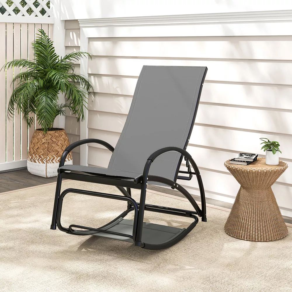2-in-1 Outdoor Rocking Chair with 4-Position Adjustable Backrest for Patio Porch Poolside